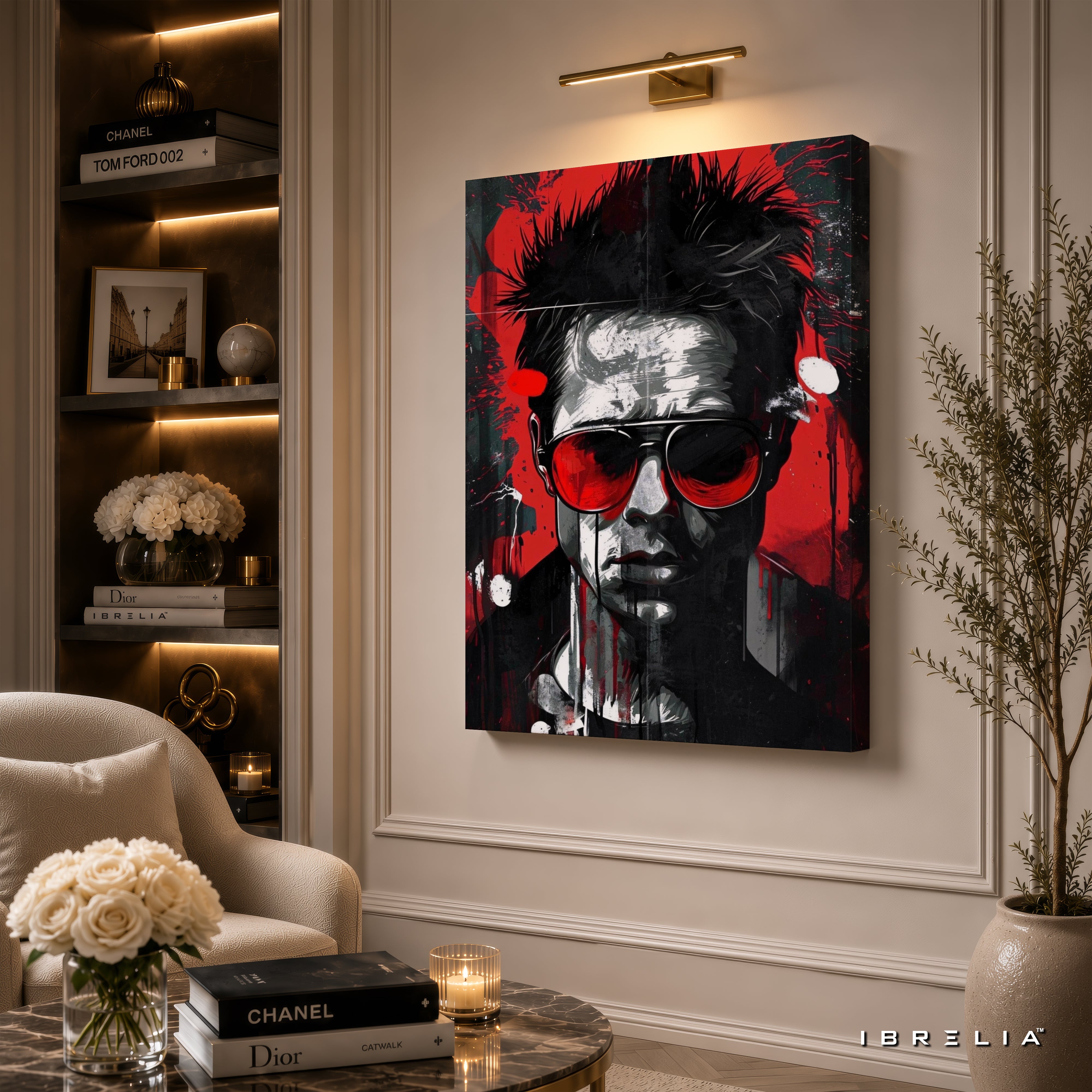 Tyler Durden Abstract Portrait Premium Canvas Wall Art – Fight Club Inspired Modern Movie Artwork | Red & Black Pop Art Decor | IBRELIA™