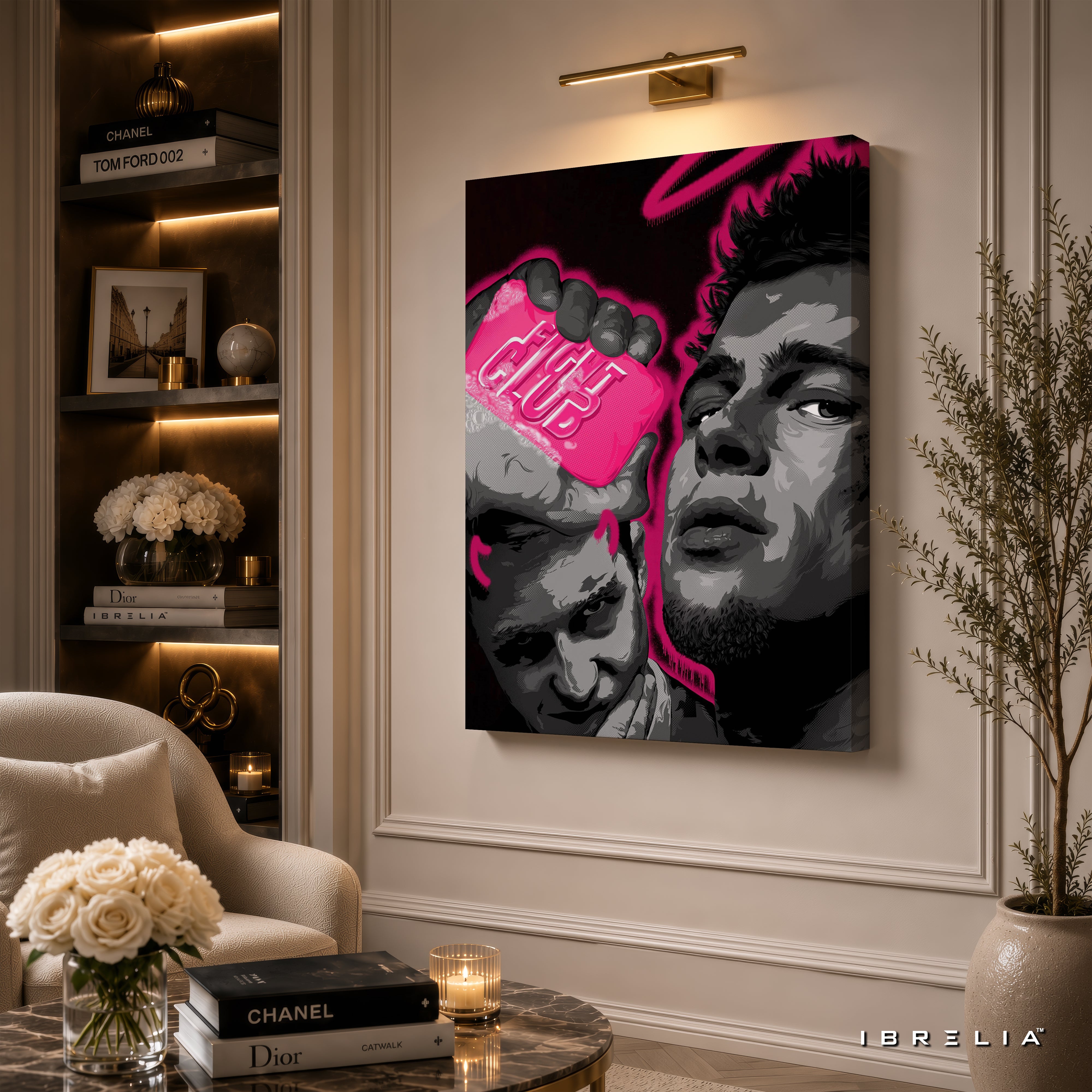 Fight Club Pink Soap Premium Canvas Wall Art – Tyler Durden & The Narrator Movie Artwork | Cult Classic Canvas Decor | IBRELIA™
