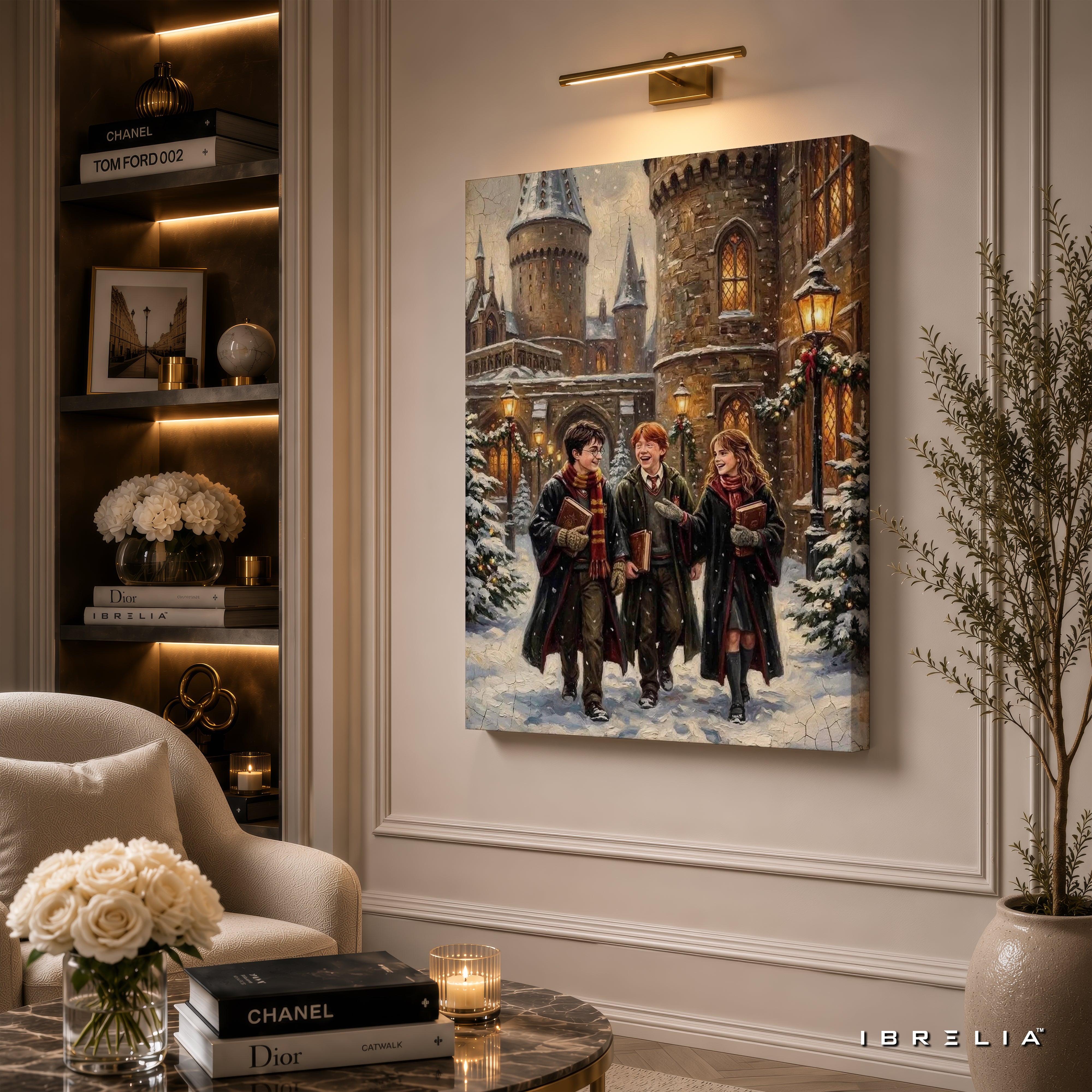 Harry Potter Golden Trio Winter at Hogwarts Wall Art – Premium Wrapped MDF Wall Decor | IBRELIA™