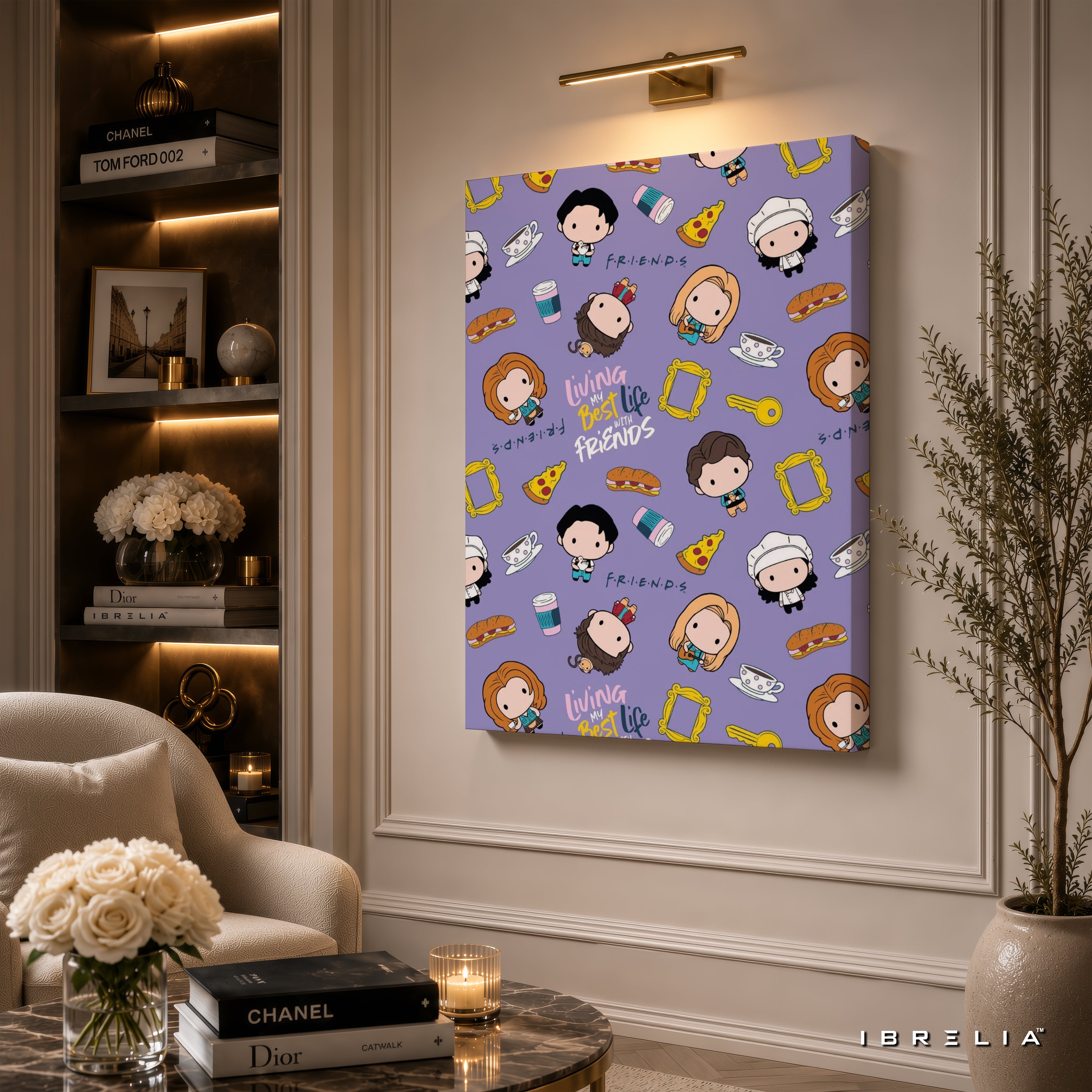 Friends Chibi Cartoon Canvas Wall Art – Cute Friends Character Pattern Canvas Print | Kawaii Sitcom Wall Decor | IBRELIA™