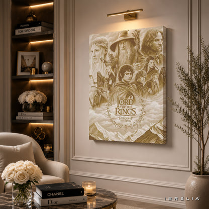 The Lord of the Rings: The Fellowship of the Ring Premium Canvas Wall Art – Vintage Sepia Fantasy Movie Poster | Middle-earth Decor | IBRELIA™