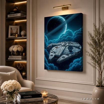 Millennium Falcon Premium Canvas Wall Art – Star Wars Spaceship Galaxy Artwork | Sci-Fi Movie Decor | IBRELIA™