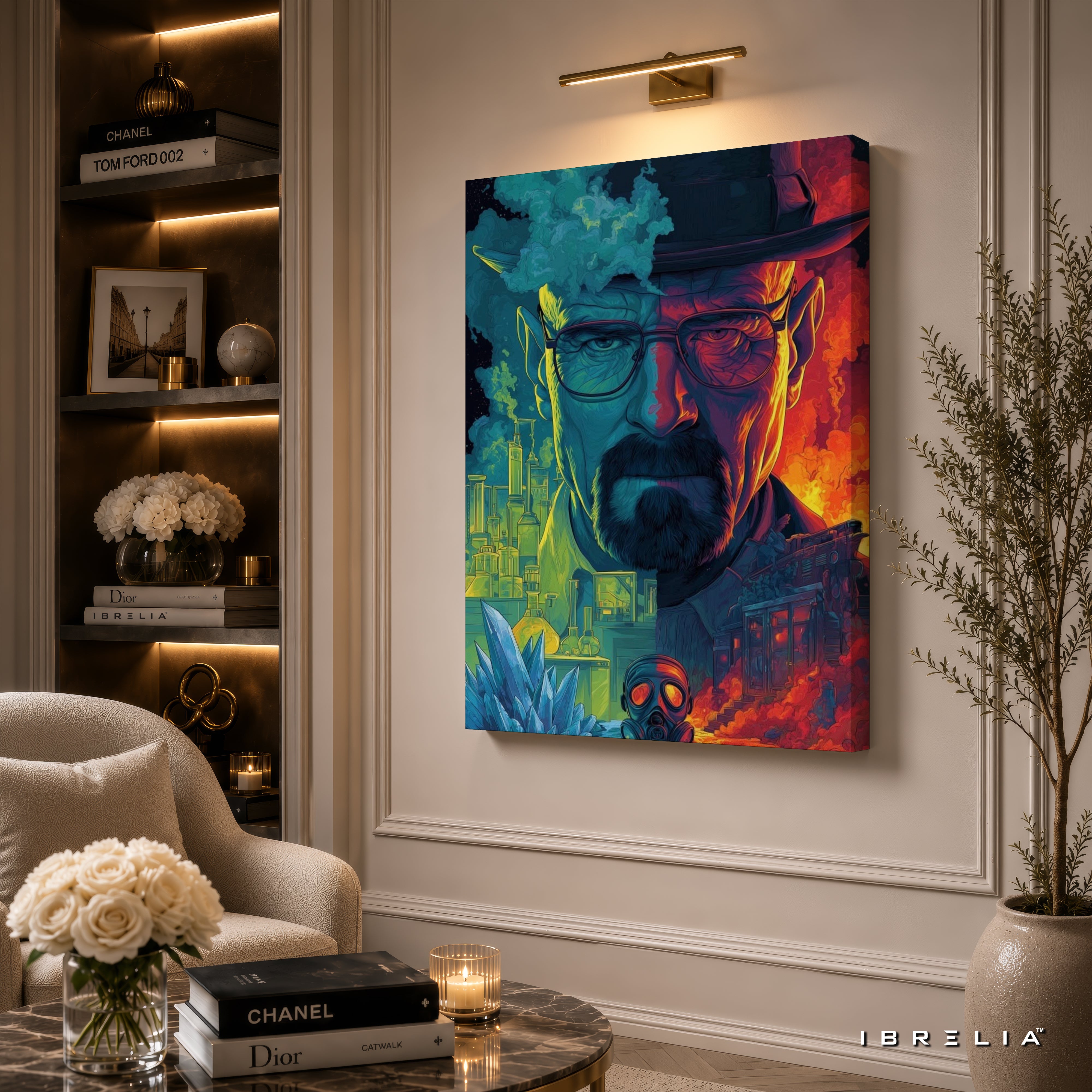 Breaking Bad Heisenberg Neon Canvas Wall Art – Walter White Crystal Lab Canvas Print | Breaking Bad Wall Decor | IBRELIA™