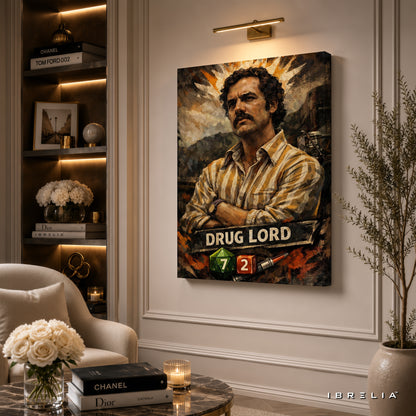Pablo Escobar "Drug Lord" Premium Wall Art – Narcos Inspired Vintage Portrait 4K Wrapped MDF Frame | IBRELIA™
