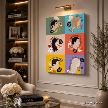 Friends Character Quotes Canvas Wall Art – Friends TV Show Minimalist Character Poster | Color Block Canvas Print | IBRELIA™