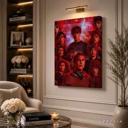 Stranger Things Cast Premium Canvas Wall Art – Netflix Series Character Poster | Retro Sci-Fi Horror Canvas Decor | IBRELIA™