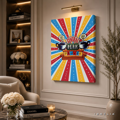 Central Perk Friends Canvas Wall Art – Colorful Retro Friends Coffee Shop Canvas Print | Sitcom Wall Decor | IBRELIA™