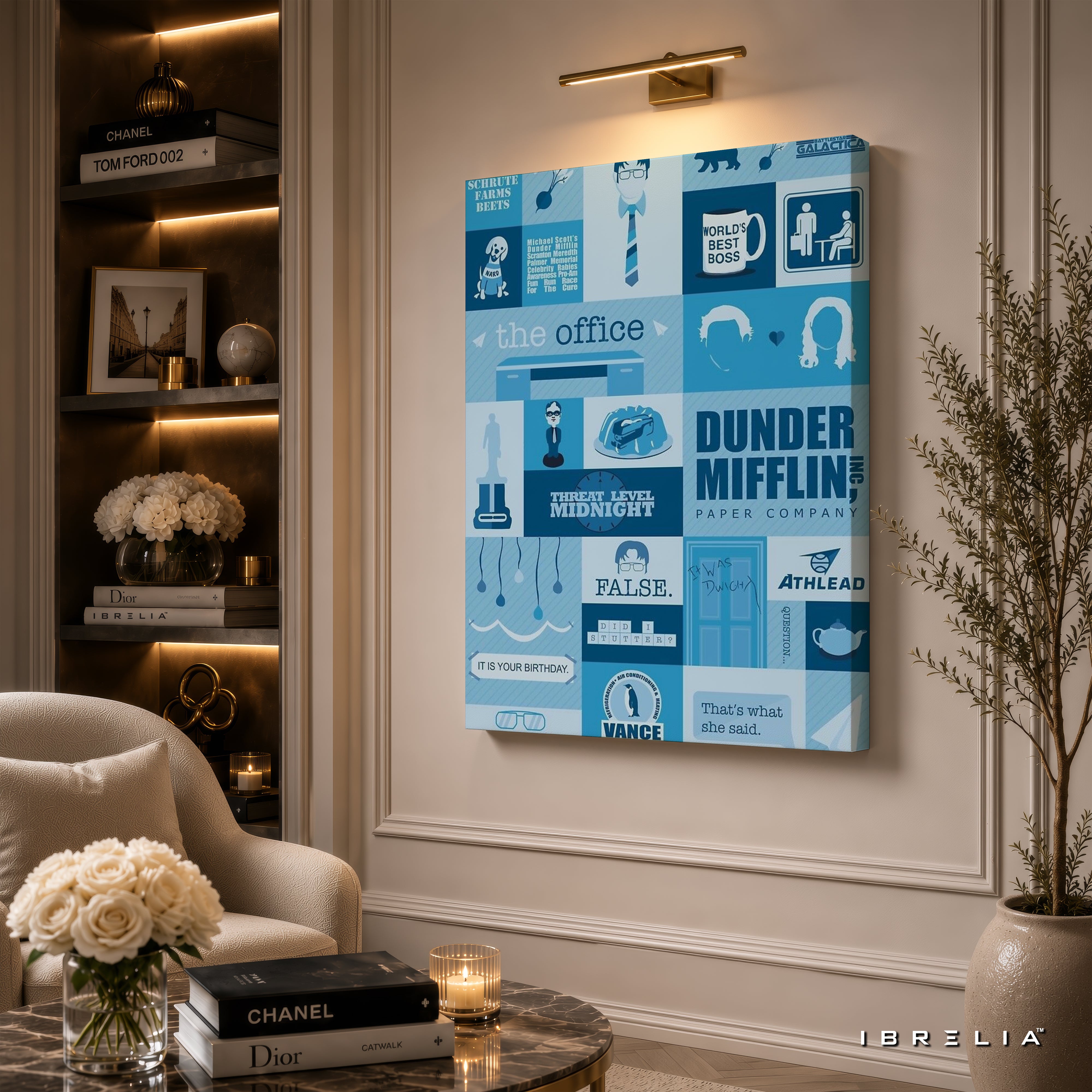 The Office Dunder Mifflin Collage Wall Art – Minimalist TV Series Icons 4K Wrapped MDF Frame | IBRELIA™