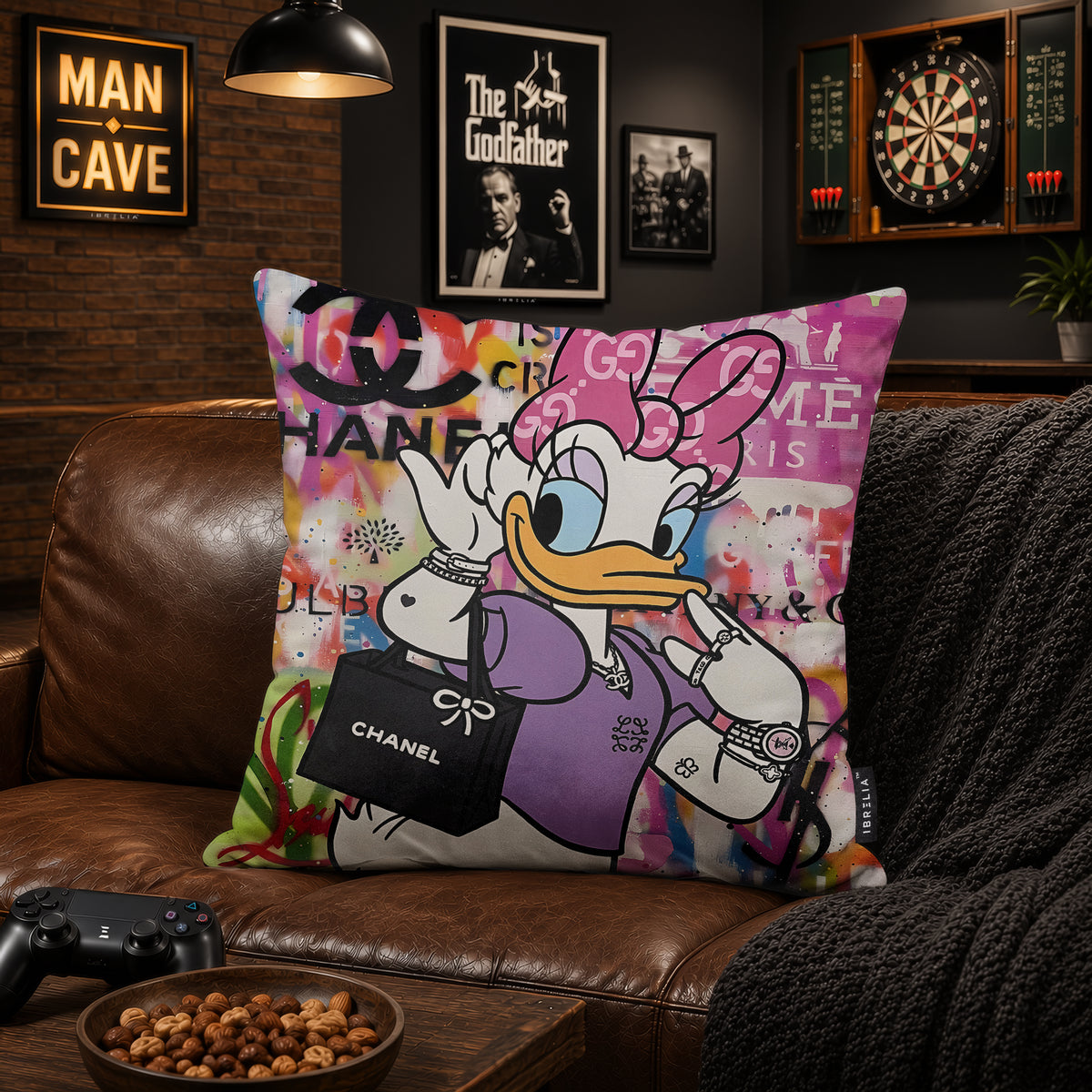 Daisy Duck Luxury Shopping Pop Art Cushion | Premium Velvet Suede | Double-Sided Print