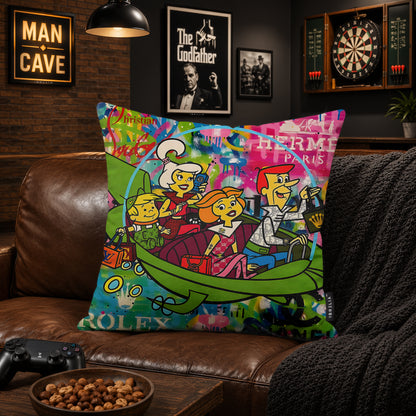 The Jetsons Luxury Family Pop Art Cushion | Premium Velvet Suede | Double-Sided Print