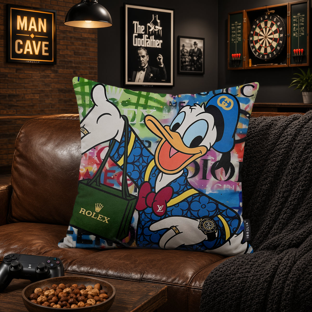 Donald Duck Blue Luxury Shopping Pop Art Cushion | Premium Velvet Suede | Double-Sided Print