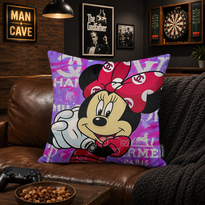 Minnie Mouse Luxury Fashion Pop Art Cushion | Premium Velvet Suede | Double-Sided Print