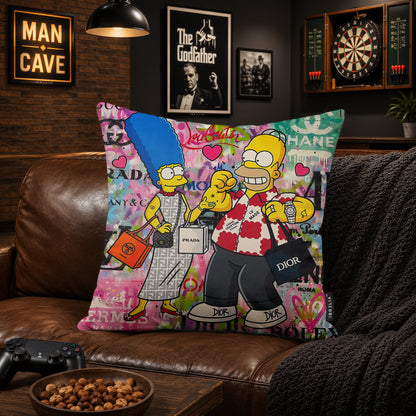Homer & Marge Simpson Luxury Love Pop Art Cushion | Premium Velvet Suede | Double-Sided Print
