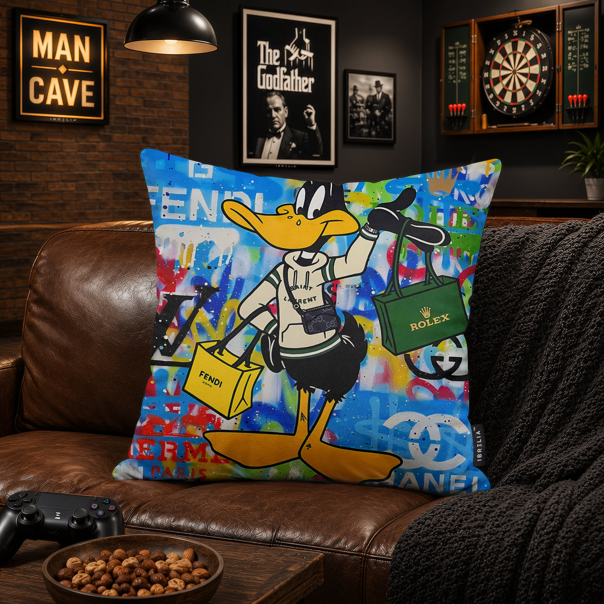 Daffy Duck Luxury Shopping Pop Art Cushion | Premium Velvet Suede | Double-Sided Print