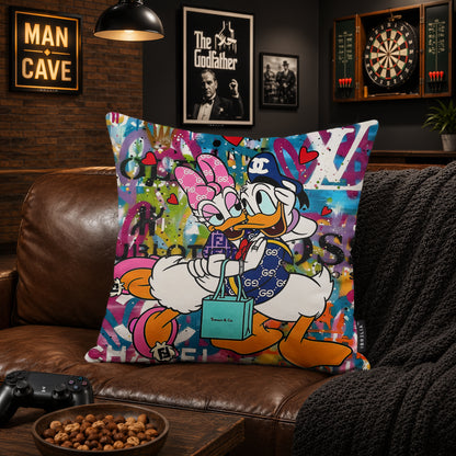 Donald & Daisy Duck Luxury Love Pop Art Cushion | Premium Velvet Suede | Double-Sided Print