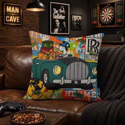 Scrooge McDuck Luxury Car Pop Art Cushion | Premium Velvet Suede | Double-Sided Print