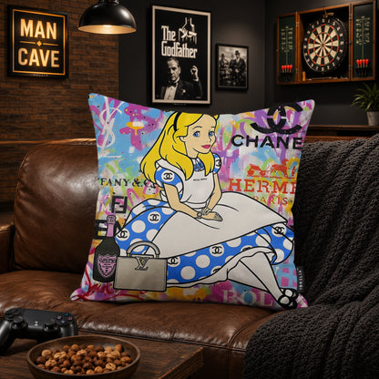 Alice in Wonderland Luxury Fashion Pop Art Cushion | Premium Velvet Suede | Double-Sided Print