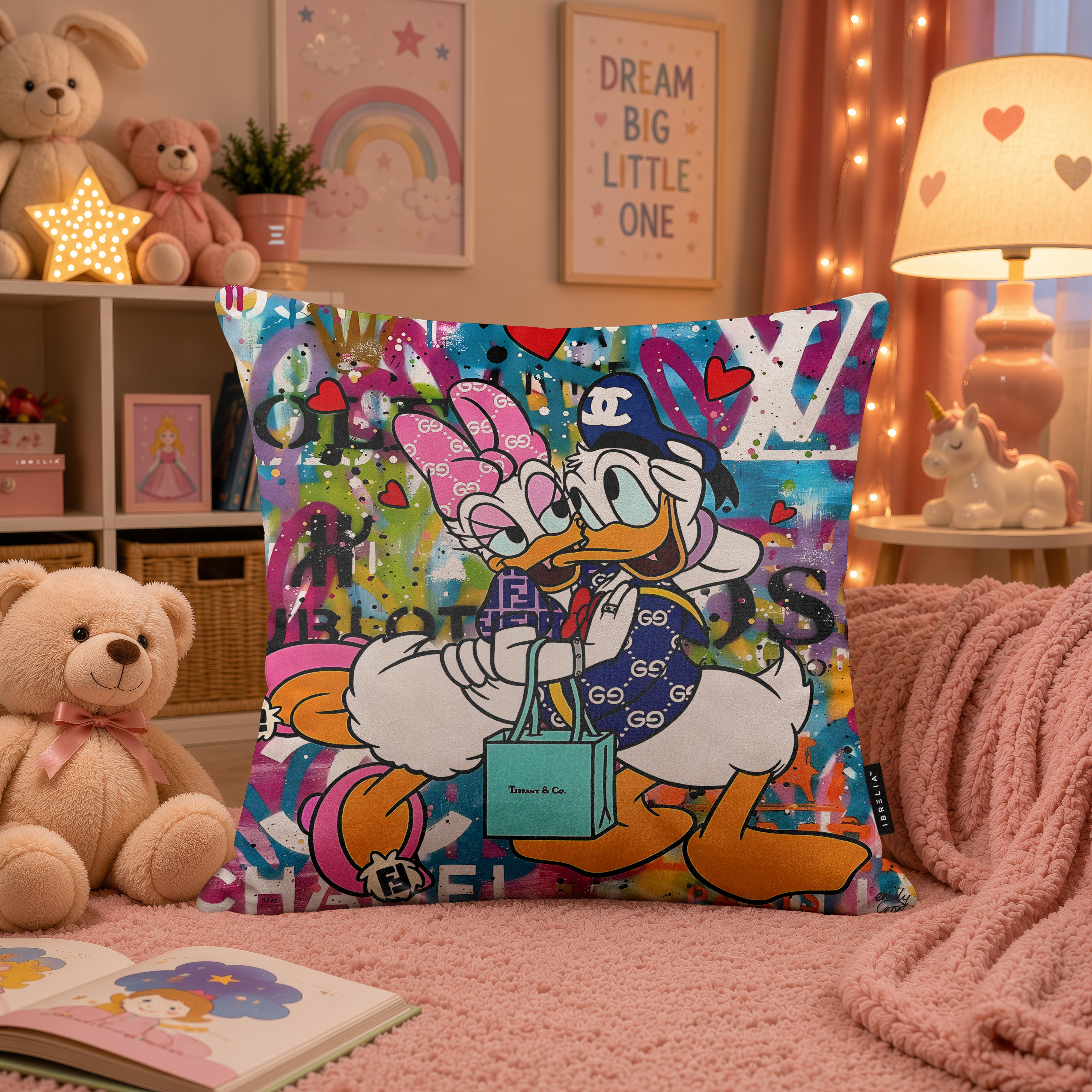 Donald & Daisy Duck Luxury Love Pop Art Cushion | Premium Velvet Suede | Double-Sided Print