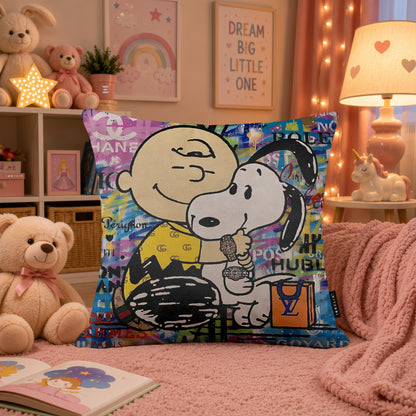 Charlie Brown & Snoopy Luxury Pop Art Cushion | Premium Velvet Suede | Double-Sided Print