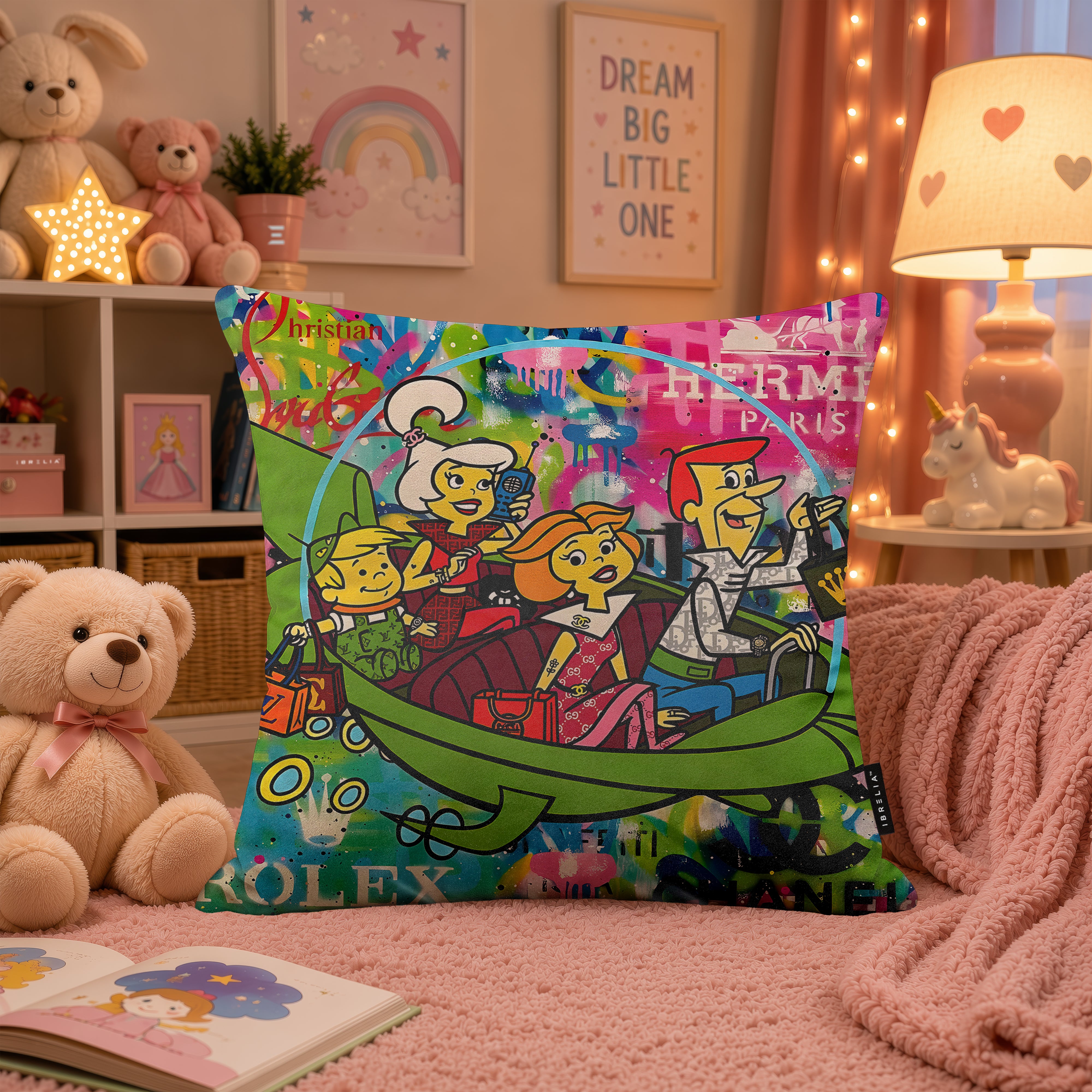 The Jetsons Luxury Family Pop Art Cushion | Premium Velvet Suede | Double-Sided Print