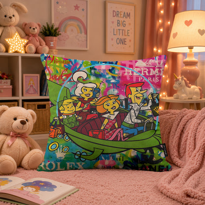 The Jetsons Luxury Family Pop Art Cushion | Premium Velvet Suede | Double-Sided Print