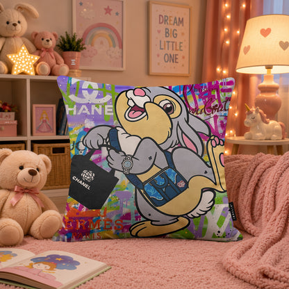 Thumper Luxury Shopping Pop Art Cushion | Premium Velvet Suede | Double-Sided Print