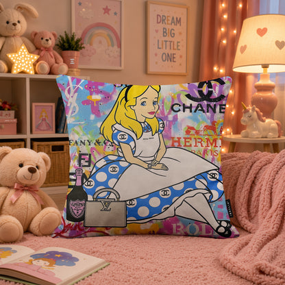 Alice in Wonderland Luxury Fashion Pop Art Cushion | Premium Velvet Suede | Double-Sided Print