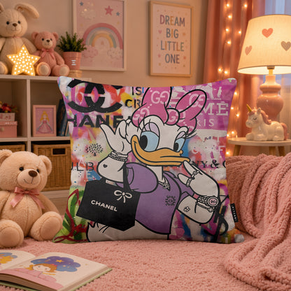 Daisy Duck Luxury Shopping Pop Art Cushion | Premium Velvet Suede | Double-Sided Print