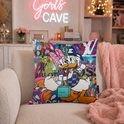 Donald & Daisy Duck Luxury Love Pop Art Cushion | Premium Velvet Suede | Double-Sided Print