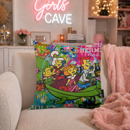The Jetsons Luxury Family Pop Art Cushion | Premium Velvet Suede | Double-Sided Print