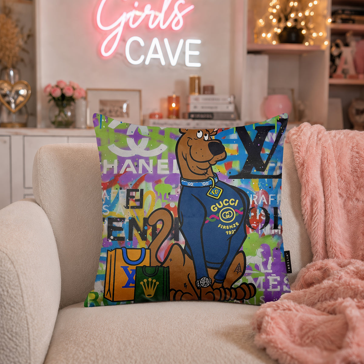 Scooby-Doo Luxury Shopping Fashion Pop Art Cushion | Premium Velvet Suede | Double-Sided Print
