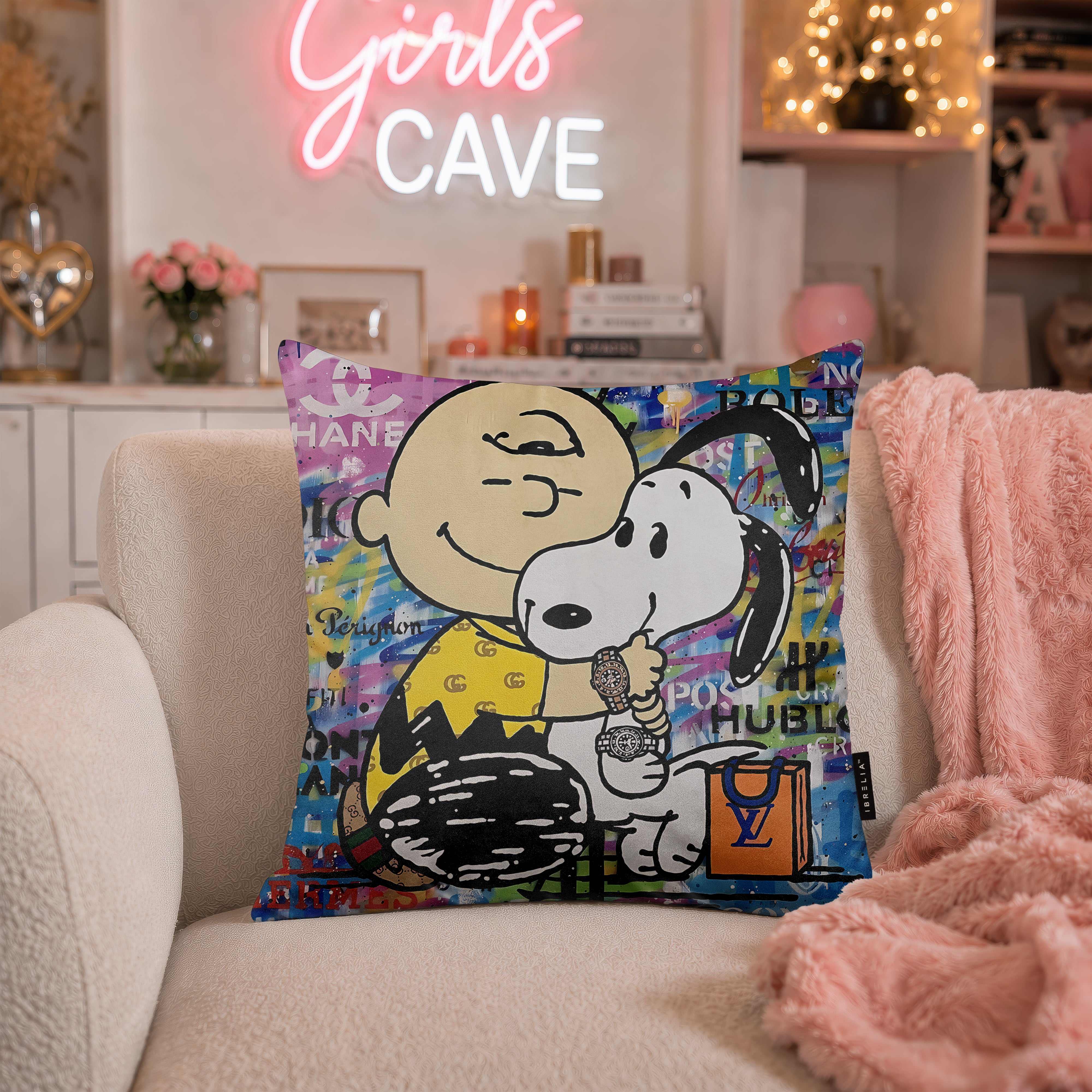 Charlie Brown & Snoopy Luxury Pop Art Cushion | Premium Velvet Suede | Double-Sided Print