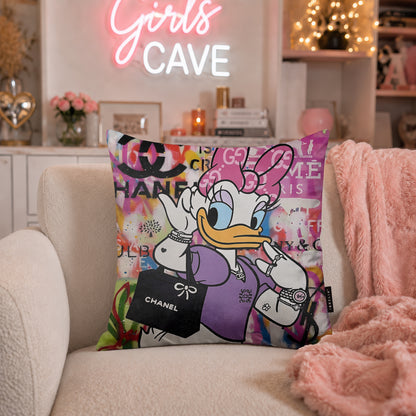 Daisy Duck Luxury Shopping Pop Art Cushion | Premium Velvet Suede | Double-Sided Print