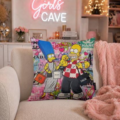 Homer & Marge Simpson Luxury Love Pop Art Cushion | Premium Velvet Suede | Double-Sided Print