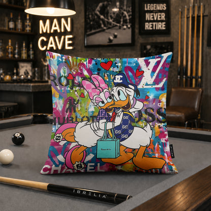 Donald & Daisy Duck Luxury Love Pop Art Cushion | Premium Velvet Suede | Double-Sided Print