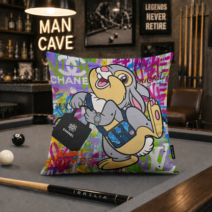 Thumper Luxury Shopping Pop Art Cushion | Premium Velvet Suede | Double-Sided Print