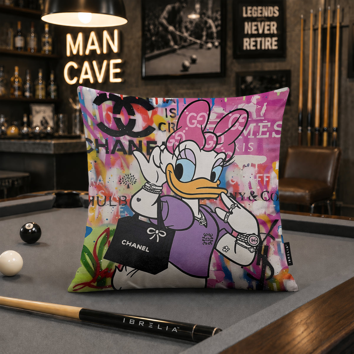Daisy Duck Luxury Shopping Pop Art Cushion | Premium Velvet Suede | Double-Sided Print