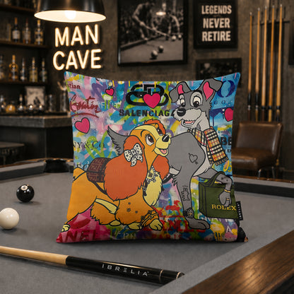 Lady & The Tramp Luxury Love Pop Art Cushion | Premium Velvet Suede | Double-Sided Print