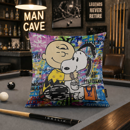 Charlie Brown & Snoopy Luxury Pop Art Cushion | Premium Velvet Suede | Double-Sided Print