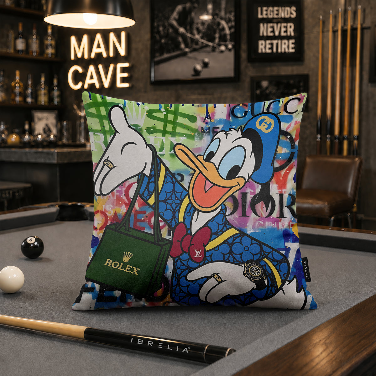 Donald Duck Blue Luxury Shopping Pop Art Cushion | Premium Velvet Suede | Double-Sided Print
