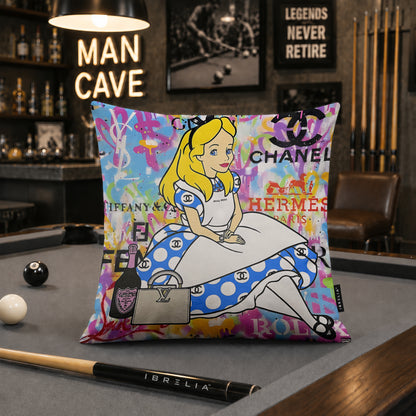 Alice in Wonderland Luxury Fashion Pop Art Cushion | Premium Velvet Suede | Double-Sided Print