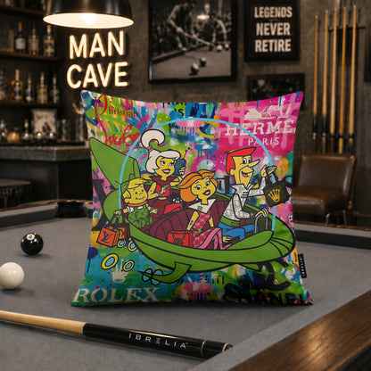 The Jetsons Luxury Family Pop Art Cushion | Premium Velvet Suede | Double-Sided Print