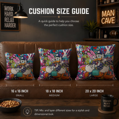 Donald & Daisy Duck Luxury Love Pop Art Cushion | Premium Velvet Suede | Double-Sided Print