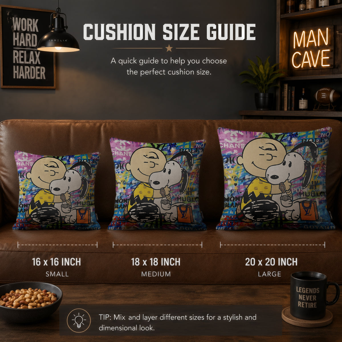 Charlie Brown & Snoopy Luxury Pop Art Cushion | Premium Velvet Suede | Double-Sided Print