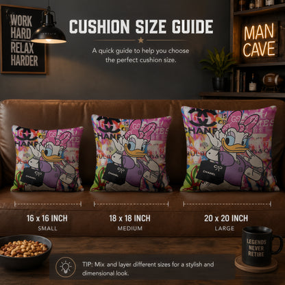 Daisy Duck Luxury Shopping Pop Art Cushion | Premium Velvet Suede | Double-Sided Print