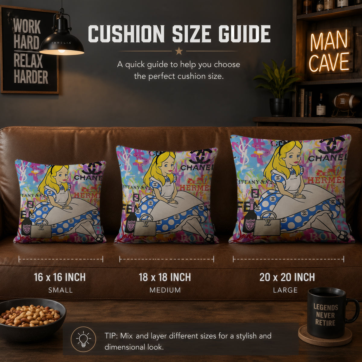 Alice in Wonderland Luxury Fashion Pop Art Cushion | Premium Velvet Suede | Double-Sided Print