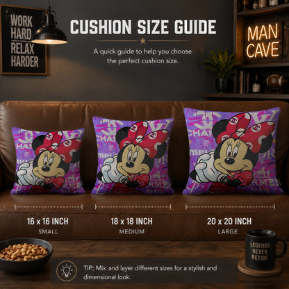 Minnie Mouse Luxury Fashion Pop Art Cushion | Premium Velvet Suede | Double-Sided Print