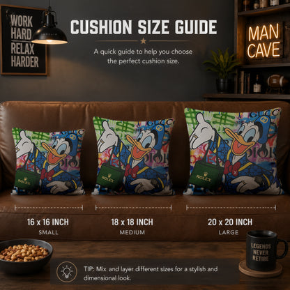Donald Duck Blue Luxury Shopping Pop Art Cushion | Premium Velvet Suede | Double-Sided Print