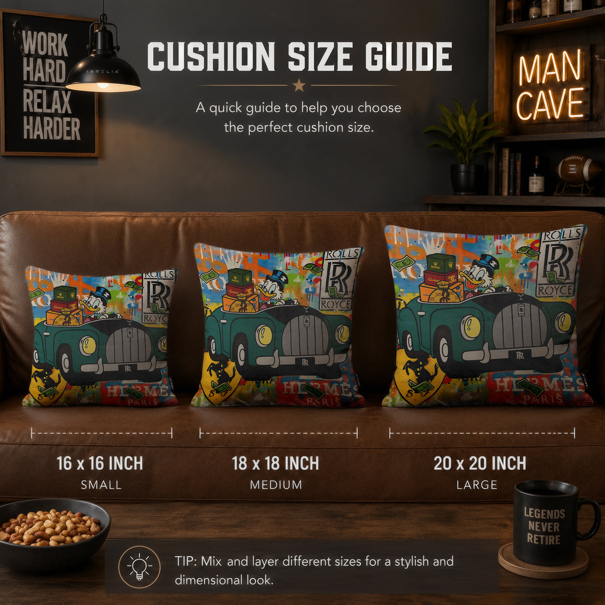 Scrooge McDuck Luxury Car Pop Art Cushion | Premium Velvet Suede | Double-Sided Print