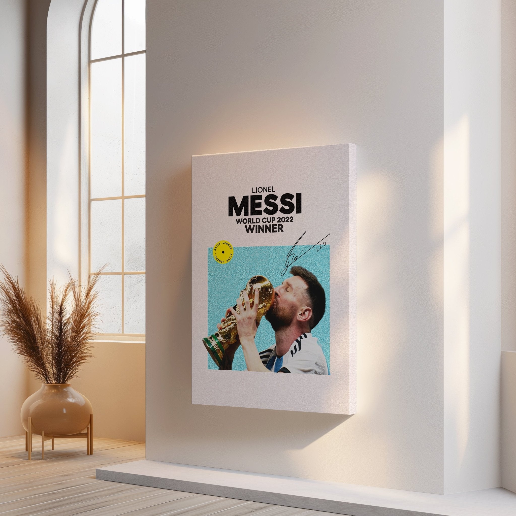 Lionel Messi Kissing the World Cup Trophy – 4K Ultra Wrap Frame Wall Art in Pakistan | IBRELIA™ - IBRELIA